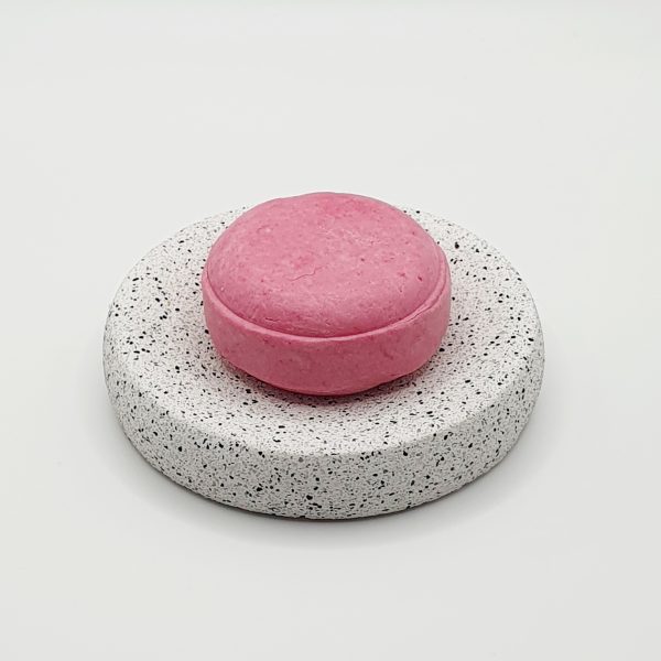 Round Soap Dish with Pink Shampoo Bar